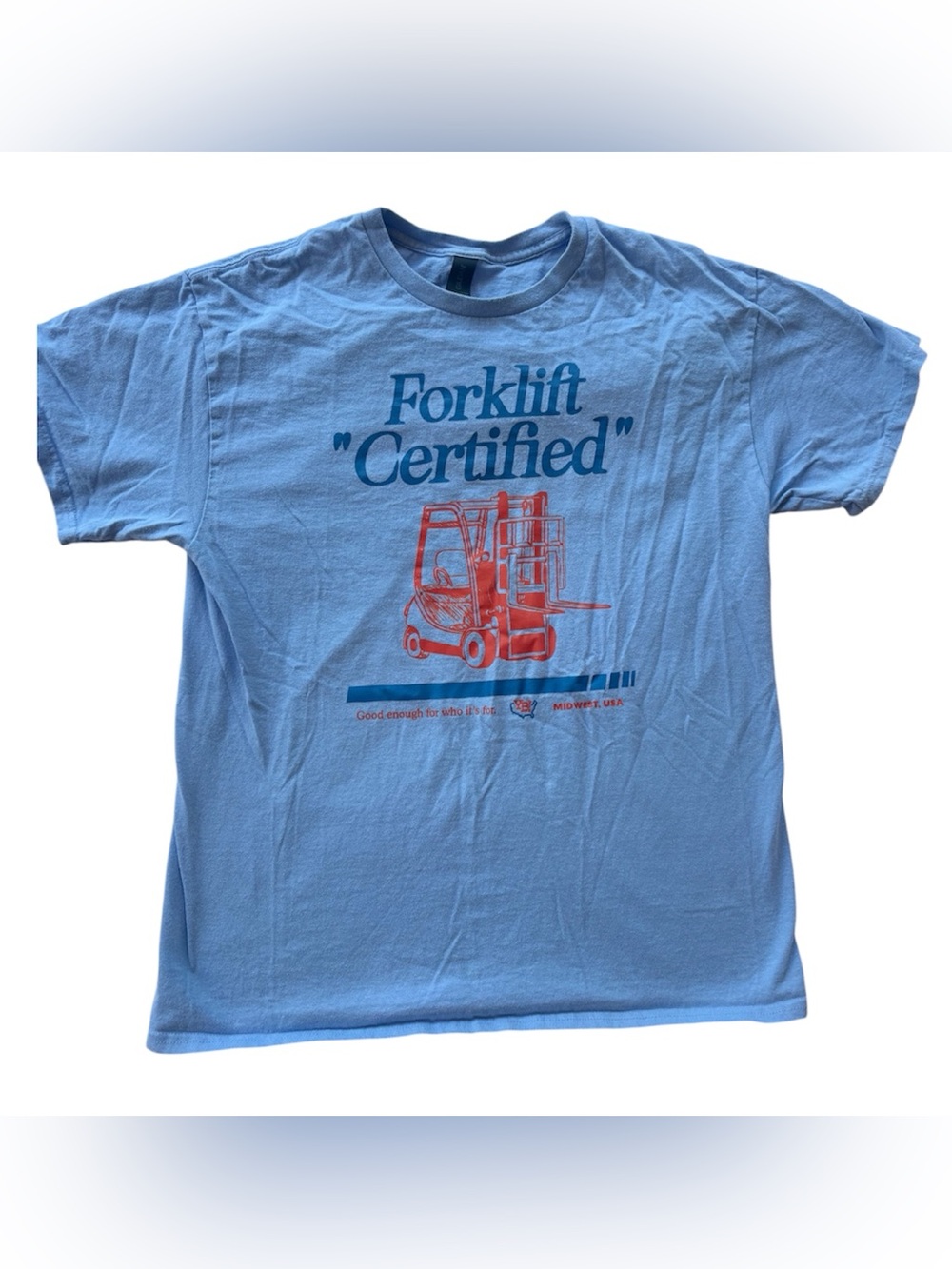 Forklift Certified Midwest Summer Light Blue Graphic Tee Hanes Heavy Cotton L